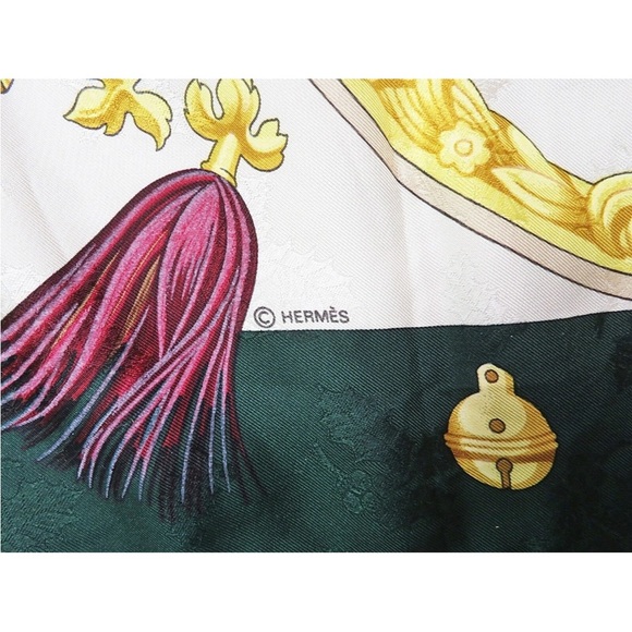 Hermes Green and Gold Silk Scarf - Picture 8 of 11